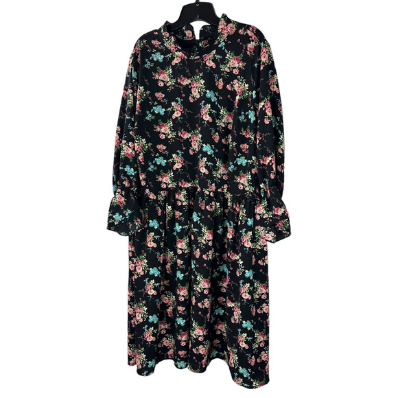 Modcloth Floral Print Mock Neck LS Dress Women's Plus Size 4X *Belt NOT Included - Picture 2 of 12